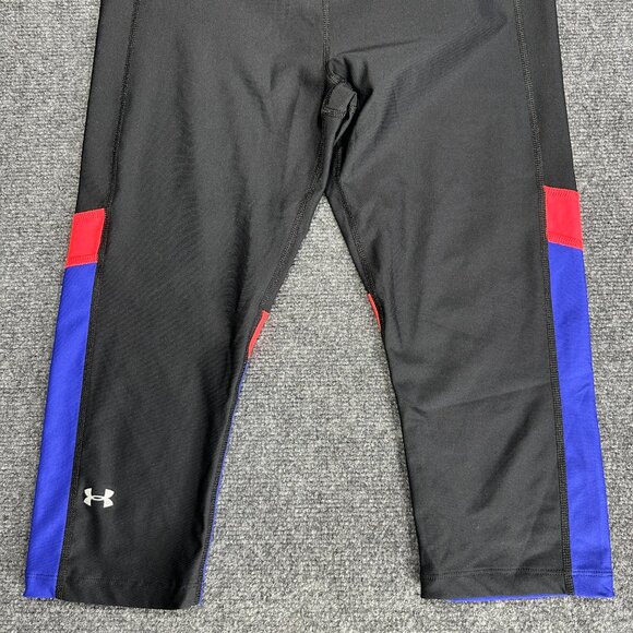 Under Armour Pants Womens Large Compression  Black Blue Heat Gear Crop Pull On - Picture 3 of 5